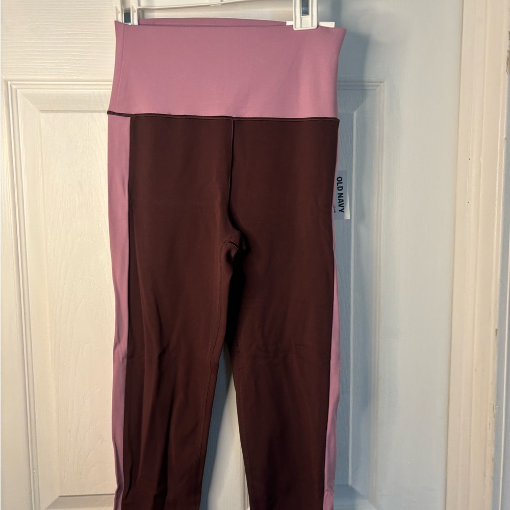Old Navy Pink and Brown Colorblock High-Waist Leggings